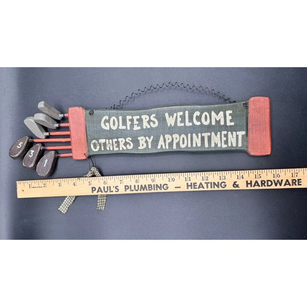 Vtg Golfers Welcome Others By Appointment‎ Rustic Wood Golf Bag Wall Decor 16